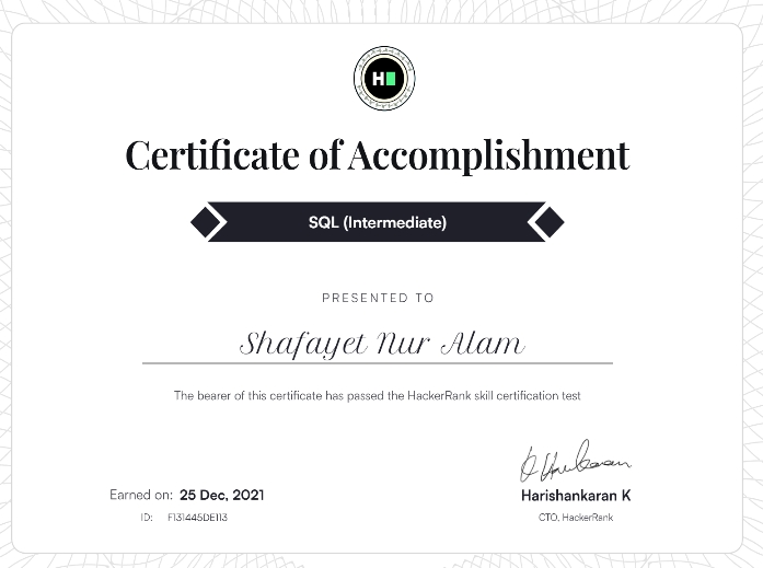 SQL (Intermediate) Certificate