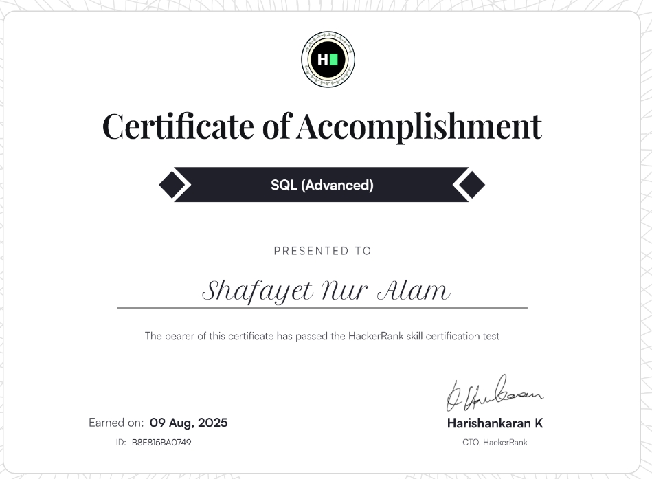 SQL (Advanced) Certificate